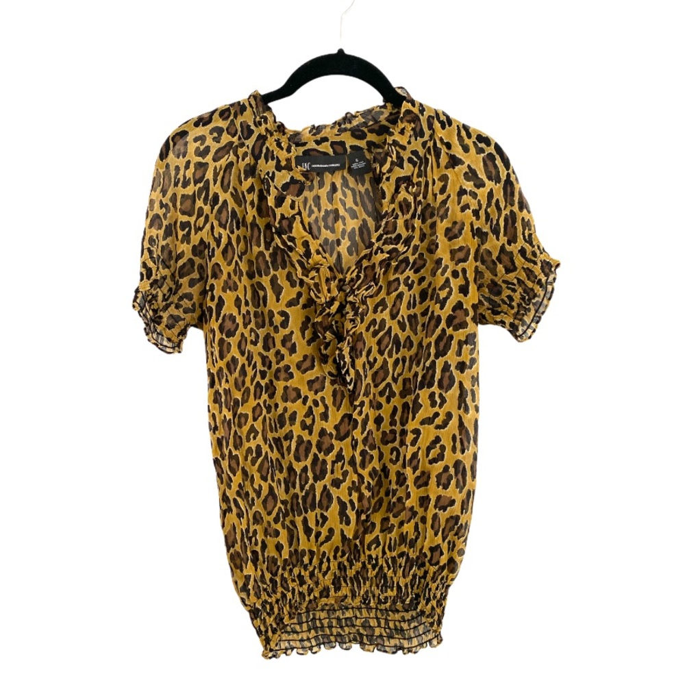 Pure silk INC blouse cheetah elastic waist size 6
